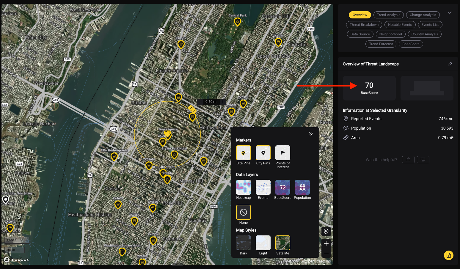 BaseScore indicator for a location