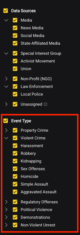 Event category filter