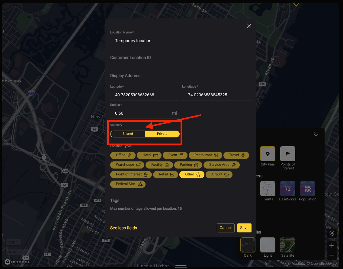 Private vs. Shared toggle