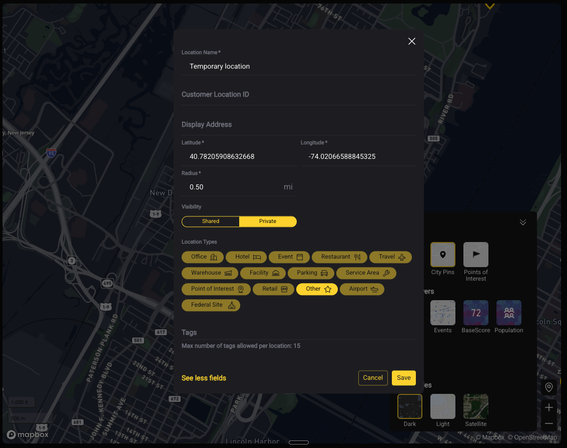 Location setup form