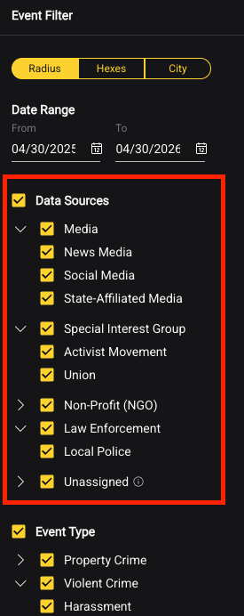 Source filter — law enforcement vs. media