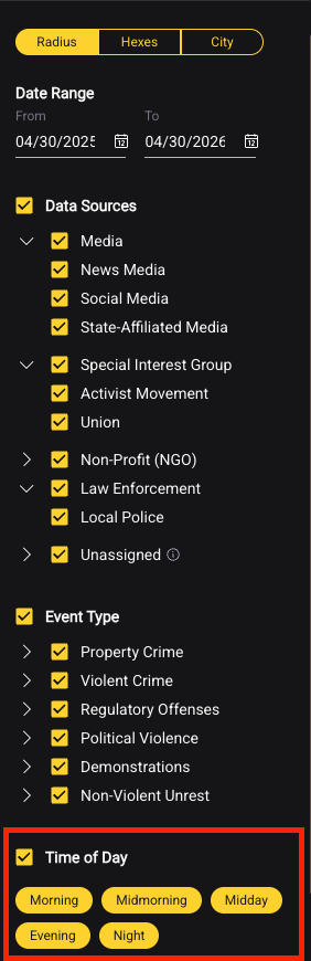 Time of day filter options